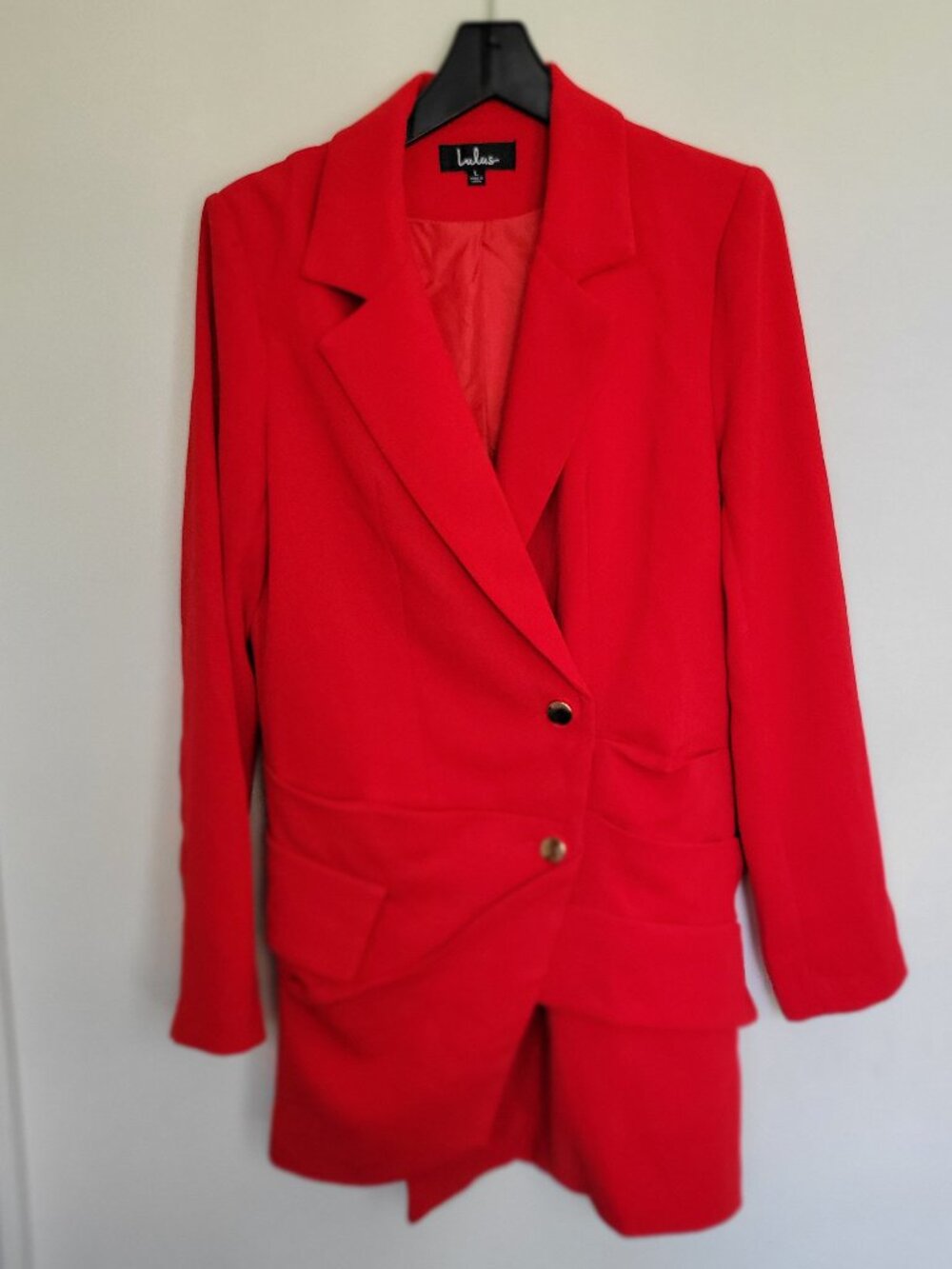 Stylish Chic Double Breasted Long Line Red Blazer Coat Women Size L